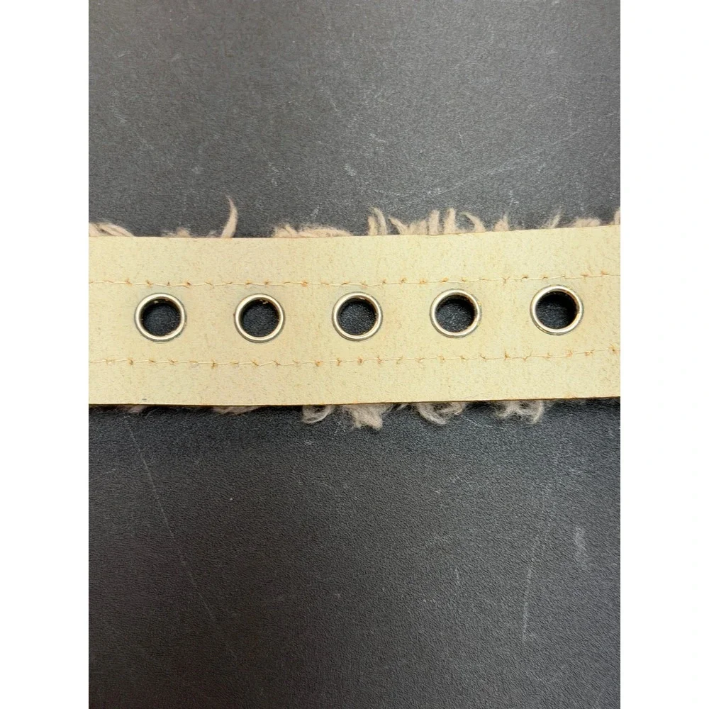Vintage Tan Suede Shearling Trim Belt Silver Grommet Buckle Made in USA‎ M/L